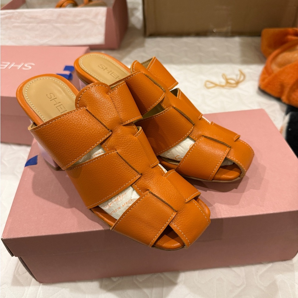 Orange and Pink Block Heel Sandal